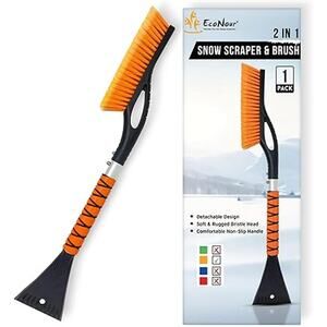 Car Window Scraper and Snow Brush  Ergonomic Foam Grip Winter Accessories Orange